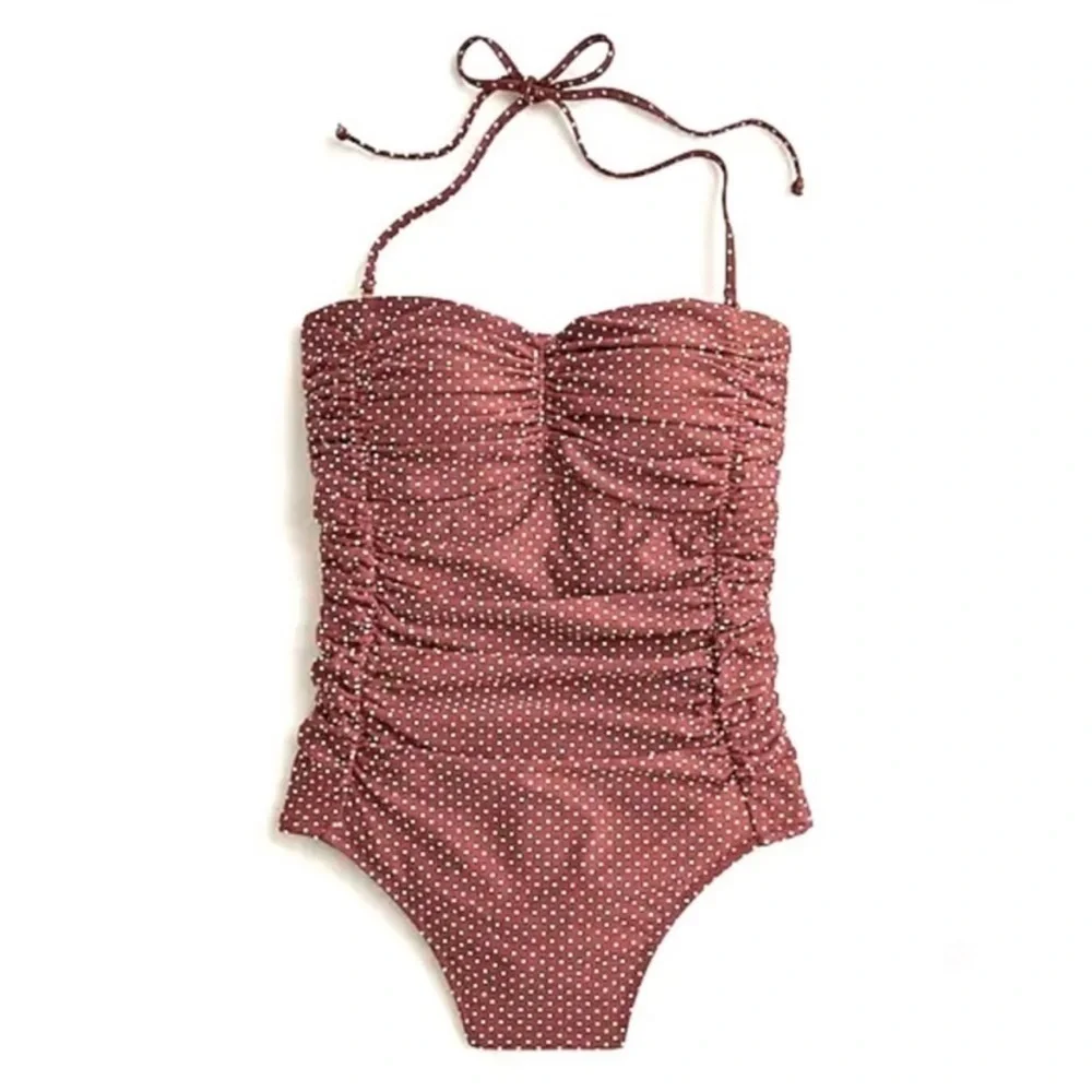 NWT J.Crew Ruched One Piece Swimsuit Size 22 Tie Strap Polka Dot Tummy Control